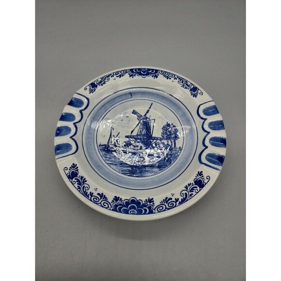 Royal Delft Blue Vintage Hand-painted Ashtray windmill Design Holland 8.5" - Picture 1 of 4